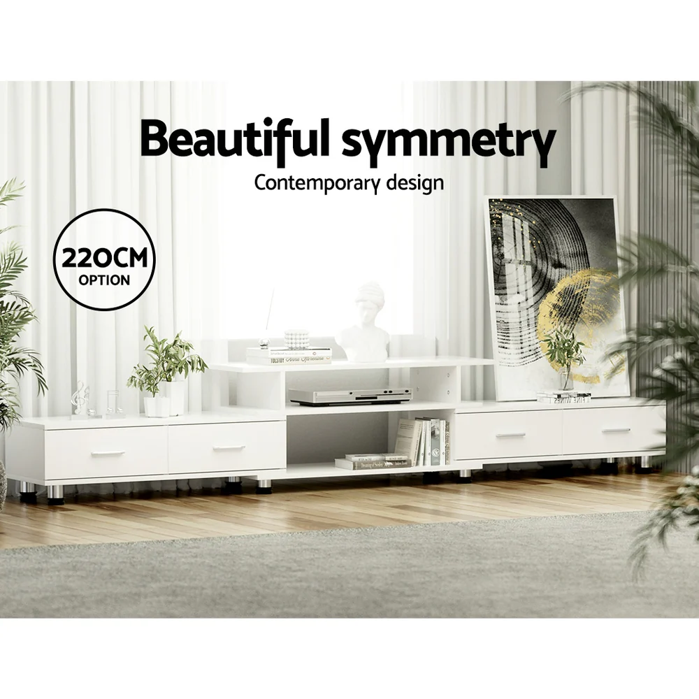 Olia 160cm to 220cm TV Cabinet Entertainment Unit Extendable - White - Nurns