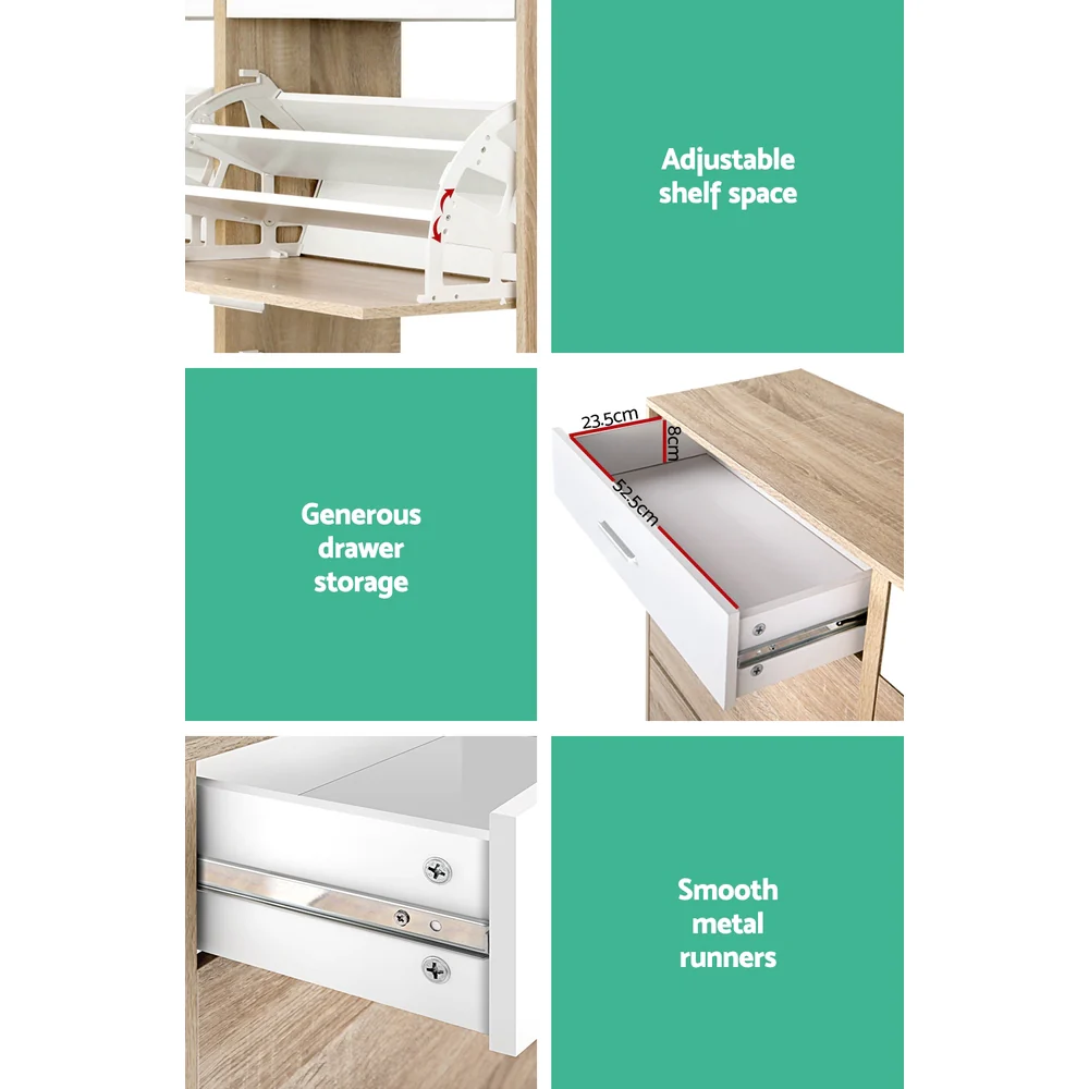 Artiss Shoe Rack Cabinet 36 Pairs Adjustable Shelves Pine Sara - Nurns