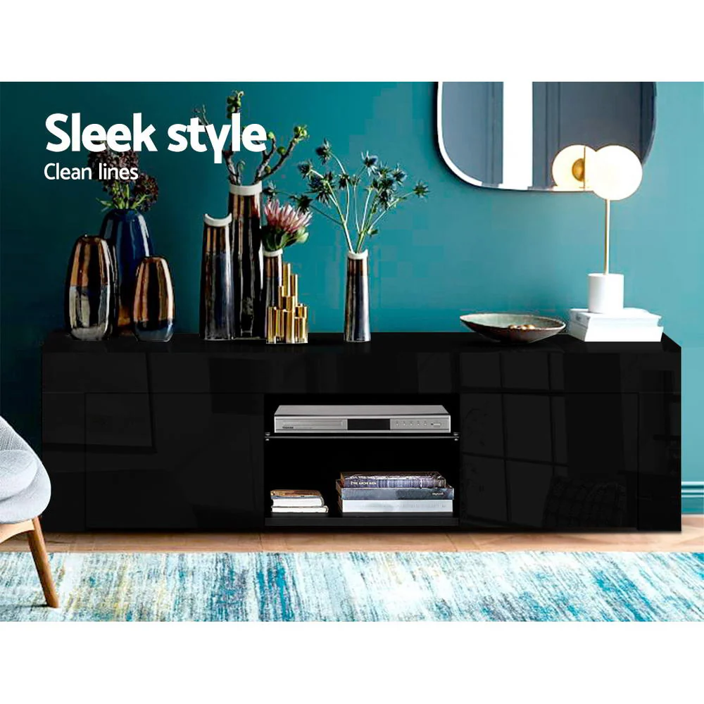 Morten 130cm TV Cabinet Entertainment Unit Stand RGB LED Gloss Furniture - Black - Nurns