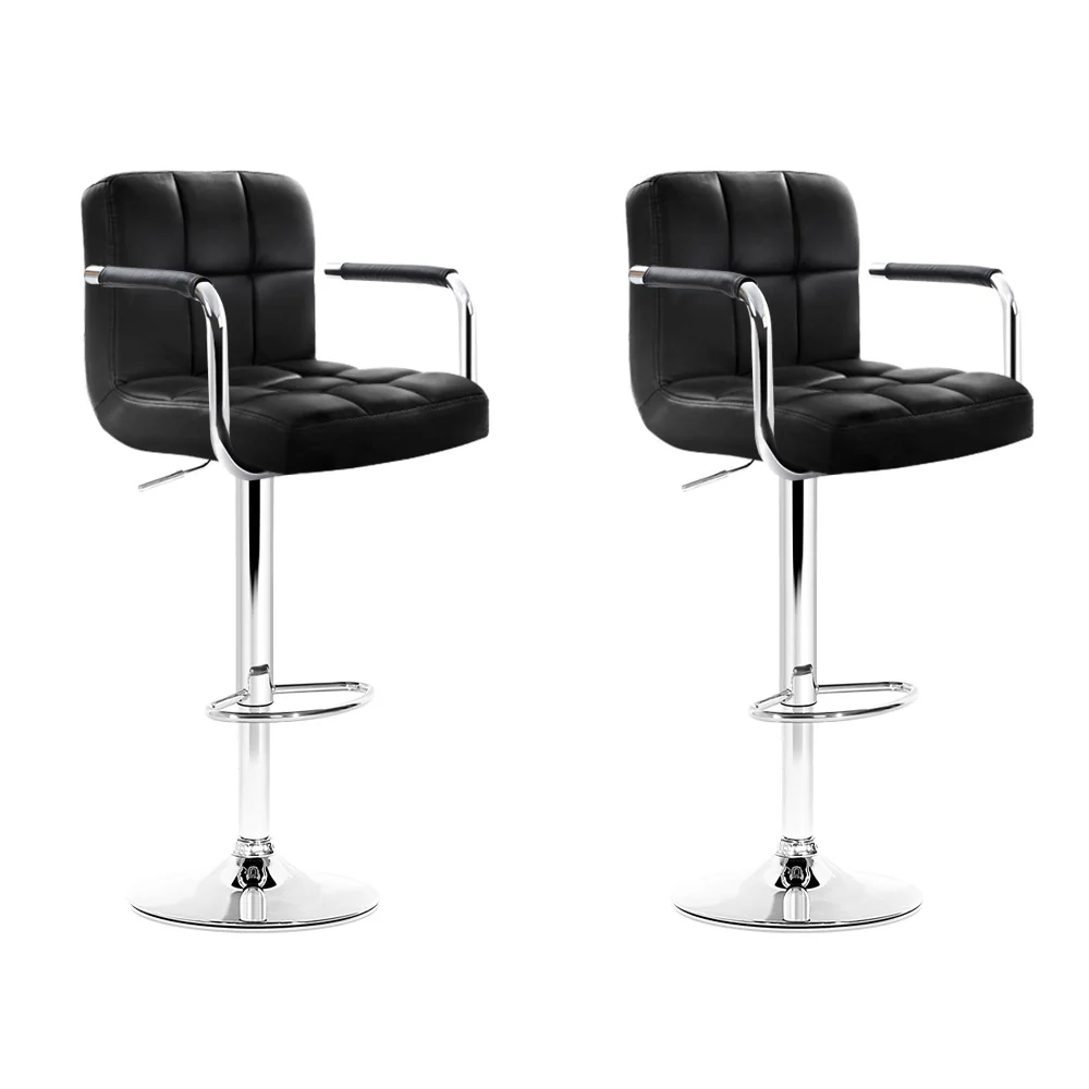 Set of 2 Foggia Bar Stools Gas lift Swivel Armrests Steel - Black - Nurns