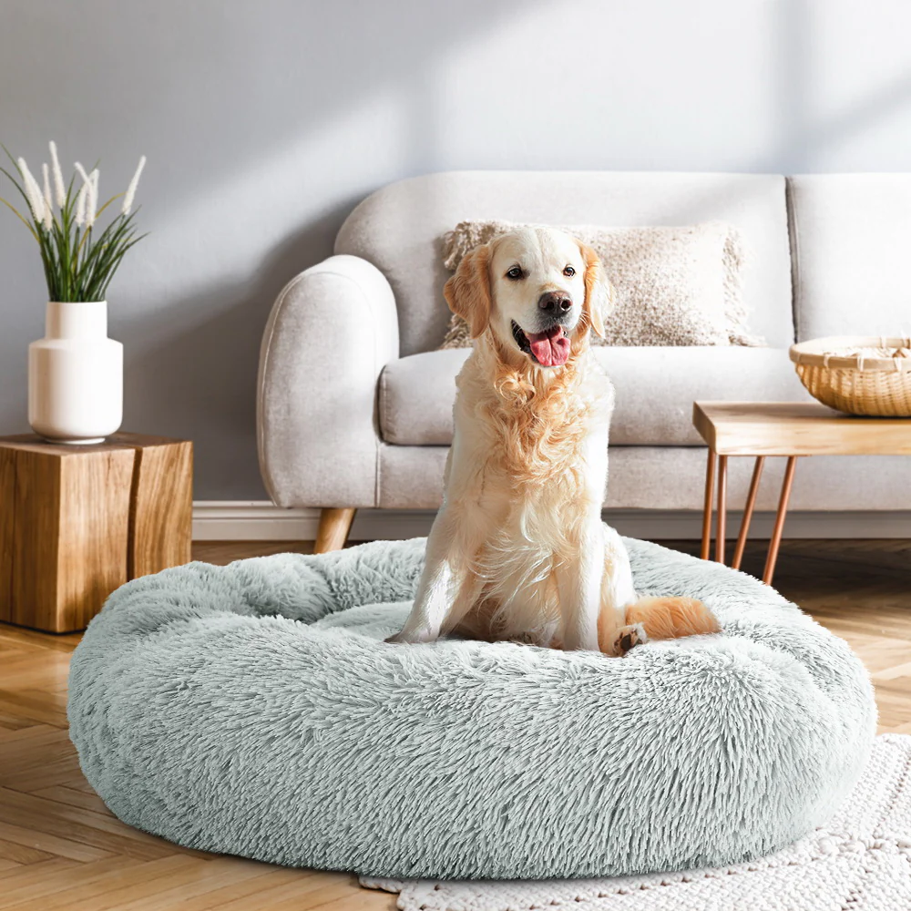 LARGE Dog Beds Pet 90cm Calming Soft Plush - Light Grey - Nurns