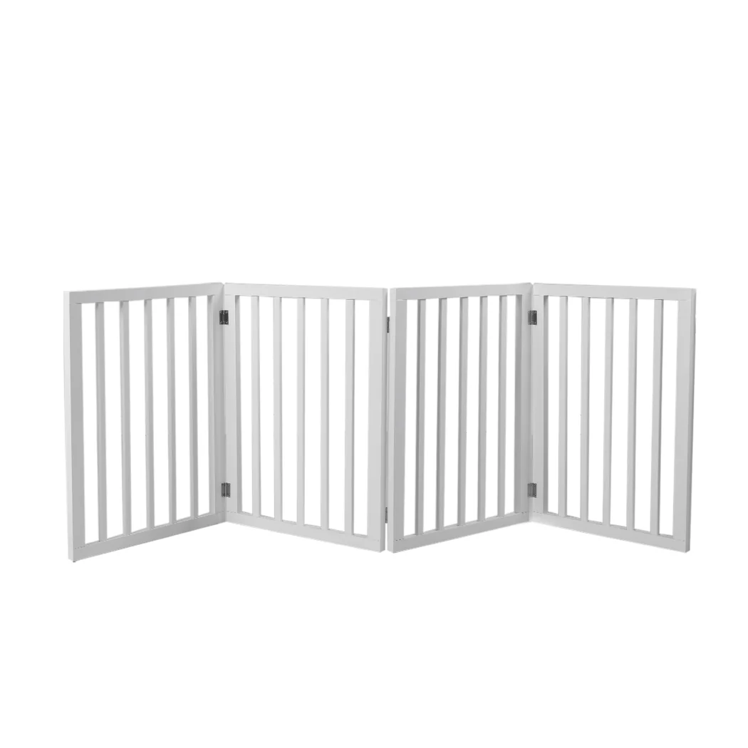Wooden Pet Gate Dog Fence Retractable Barrier Portable Door 4 Panel White - Nurns