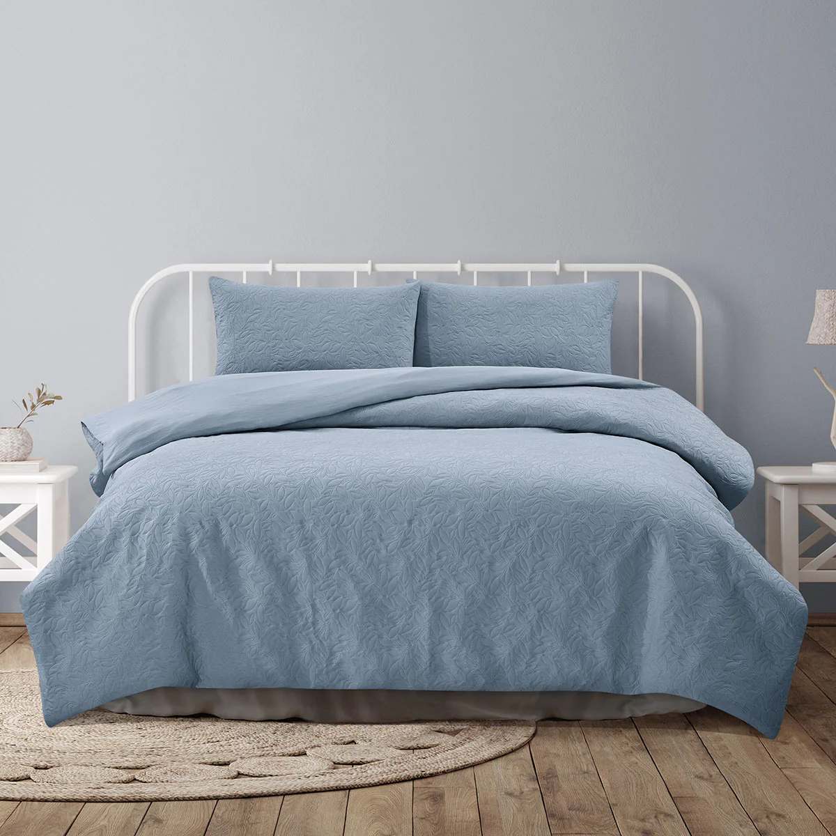 KING Pinsonic Embossed Quilt Cover Set - Bluebell - Nurns