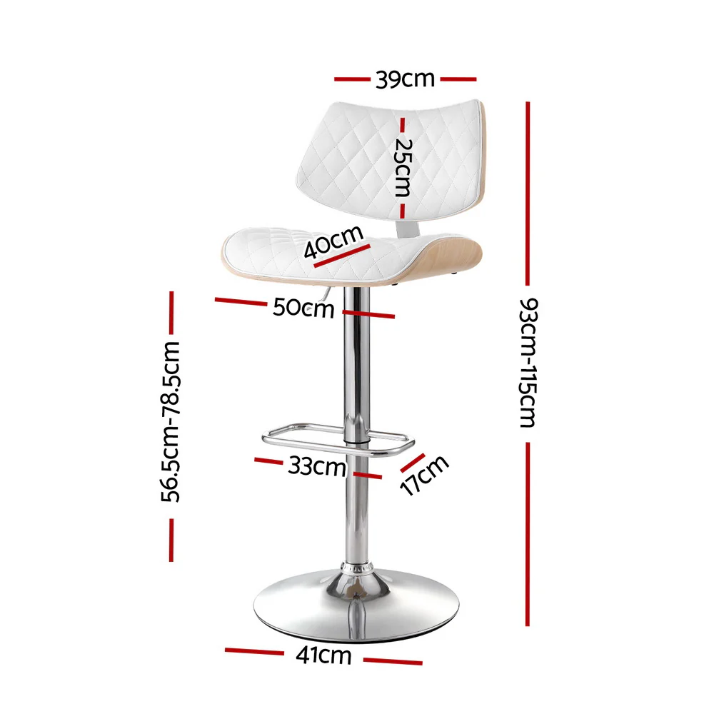 Moscow Bar Stools Kitchen Dining Chairs Gas Lift Stool Wooden Leather - White - Nurns
