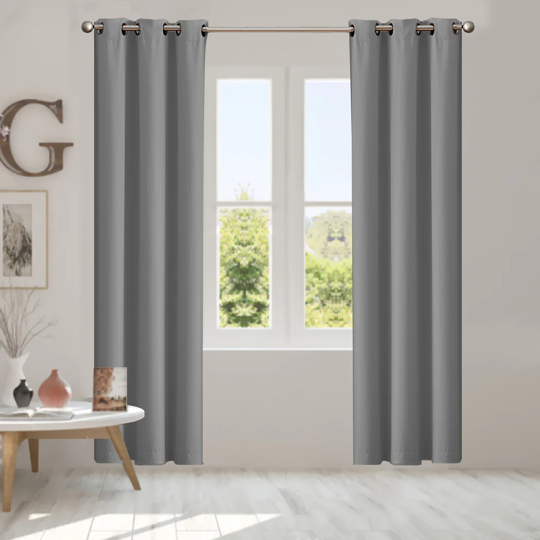 Set of 2 132x213cm Blockout Curtains Panels 3 Layers - Grey - Nurns