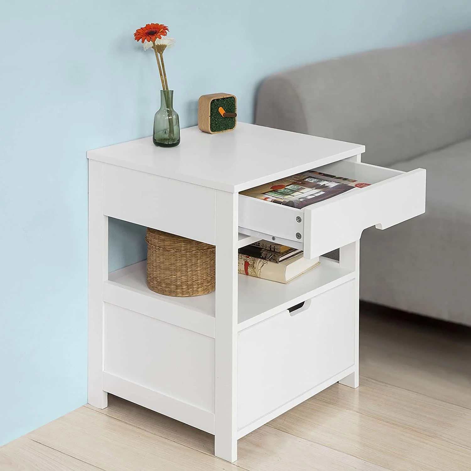 Vaughan Wooden Bedside Tables Bedside Table with 2 Drawers - White - Nurns