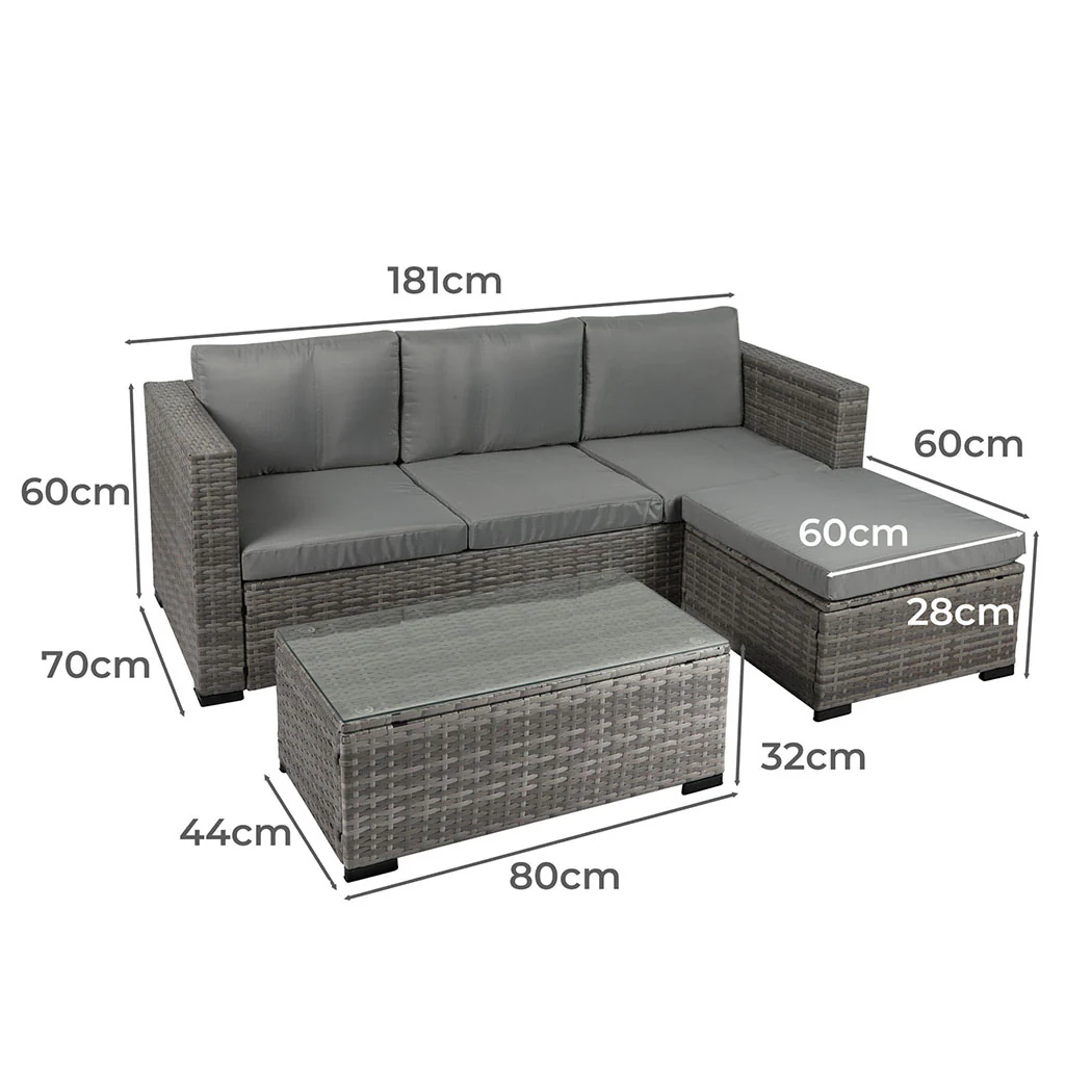Trish 4-Seater Patio Furniture Garden Chair Table Lounge 5-Piece Outdoor Sofa - Mixed Grey - Nurns