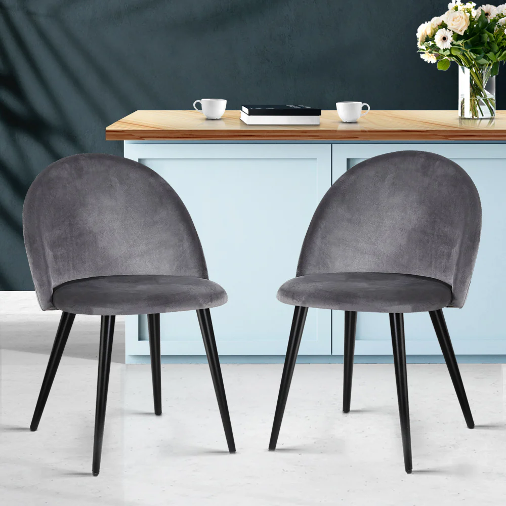 Perry Set of 2 Dining Chairs Velvet Solid Curved - Dark Grey - Nurns