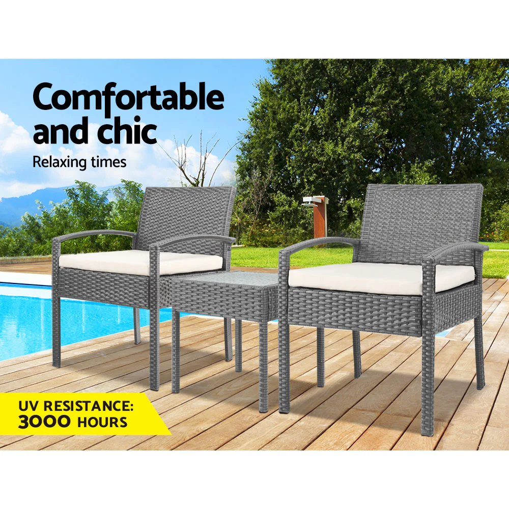 Harold 2-Seater Furniture 3-Piece Outdoor Setting - Grey - Nurns