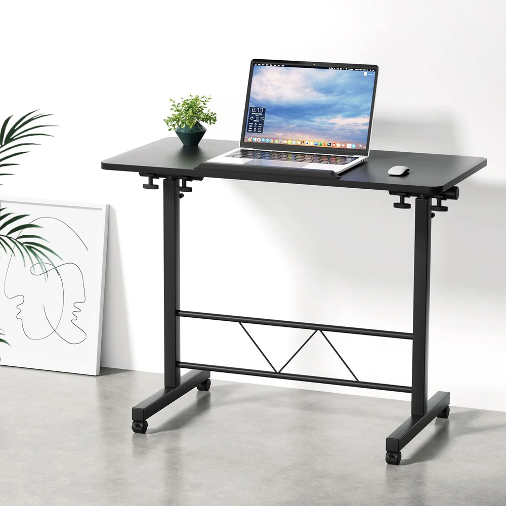 Artiss Laptop Desk Table Height Adjustable Wooden Bed Side Tables 80cm Black - Nurns