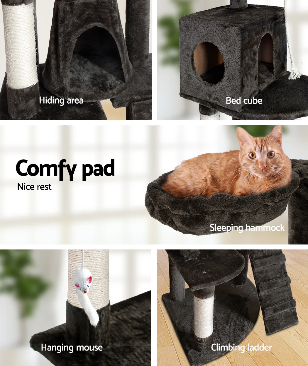 Cat Tree 193cm Trees Scratching Post Scratcher Tower Condo House Furniture Wood - Dark Grey - Nurns