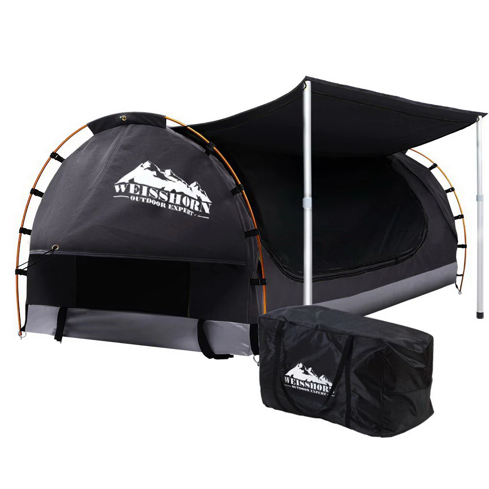 Double Swag Camping Swags Canvas Free Standing Dome Tent Dark Grey 4CM - Nurns