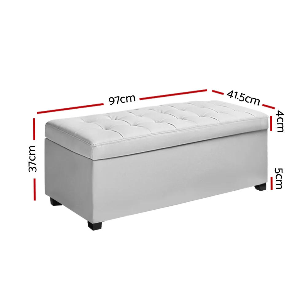 Storage Ottoman Blanket Box Footstool Leather Foot Stool Chest Toy Large - Nurns