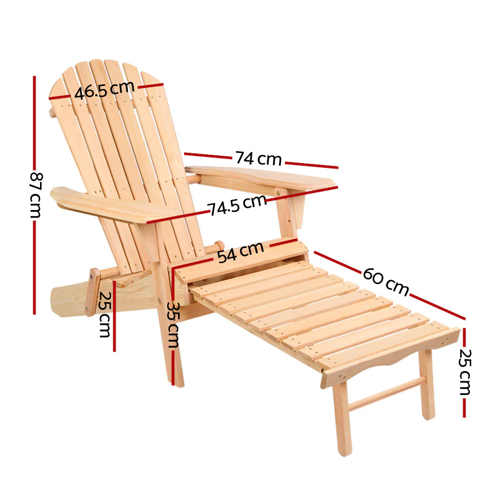 Adirondack Gardeon Outdoor Chairs Wooden Sun Lounge Patio Furniture Garden Natural - Nurns
