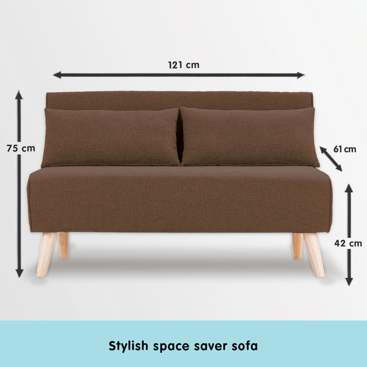 Mallory 2-Seater Faux Linen Adjustable Sofa Bed Lounge - Brown - Nurns