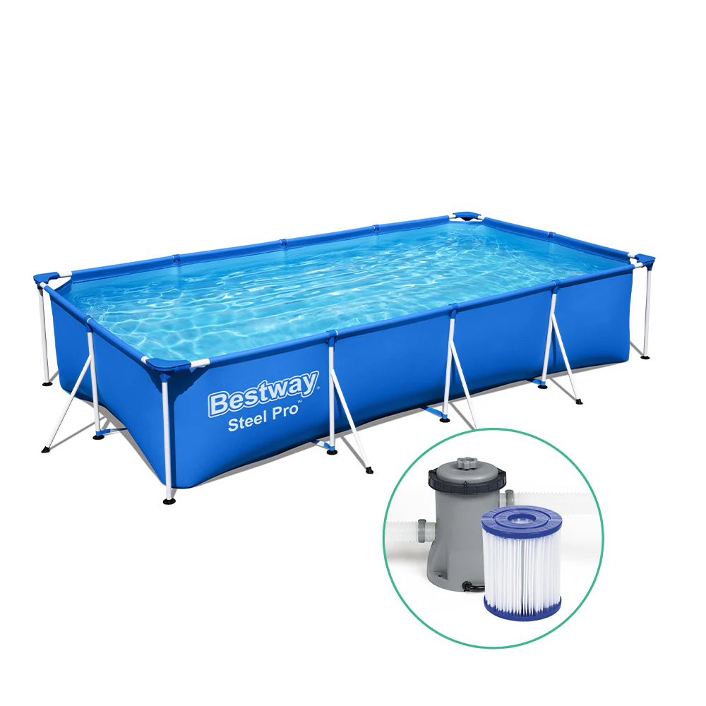 Bestway Swimming Pool 400x211x81cm Steel Frame Above Ground Pools w/ Filter Pump 5700L - Nurns