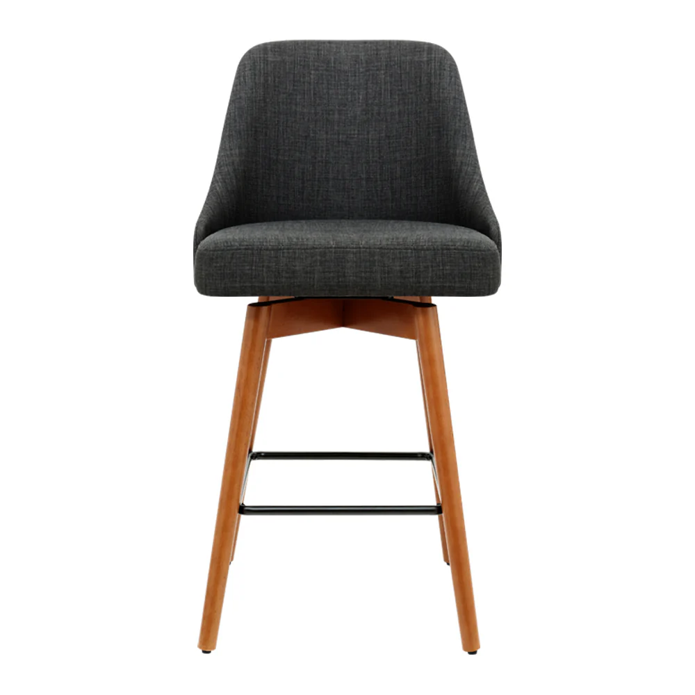 Set of 4 Vicenza Wooden Fabric Bar Stools Square Footrest - Charcoal - Nurns