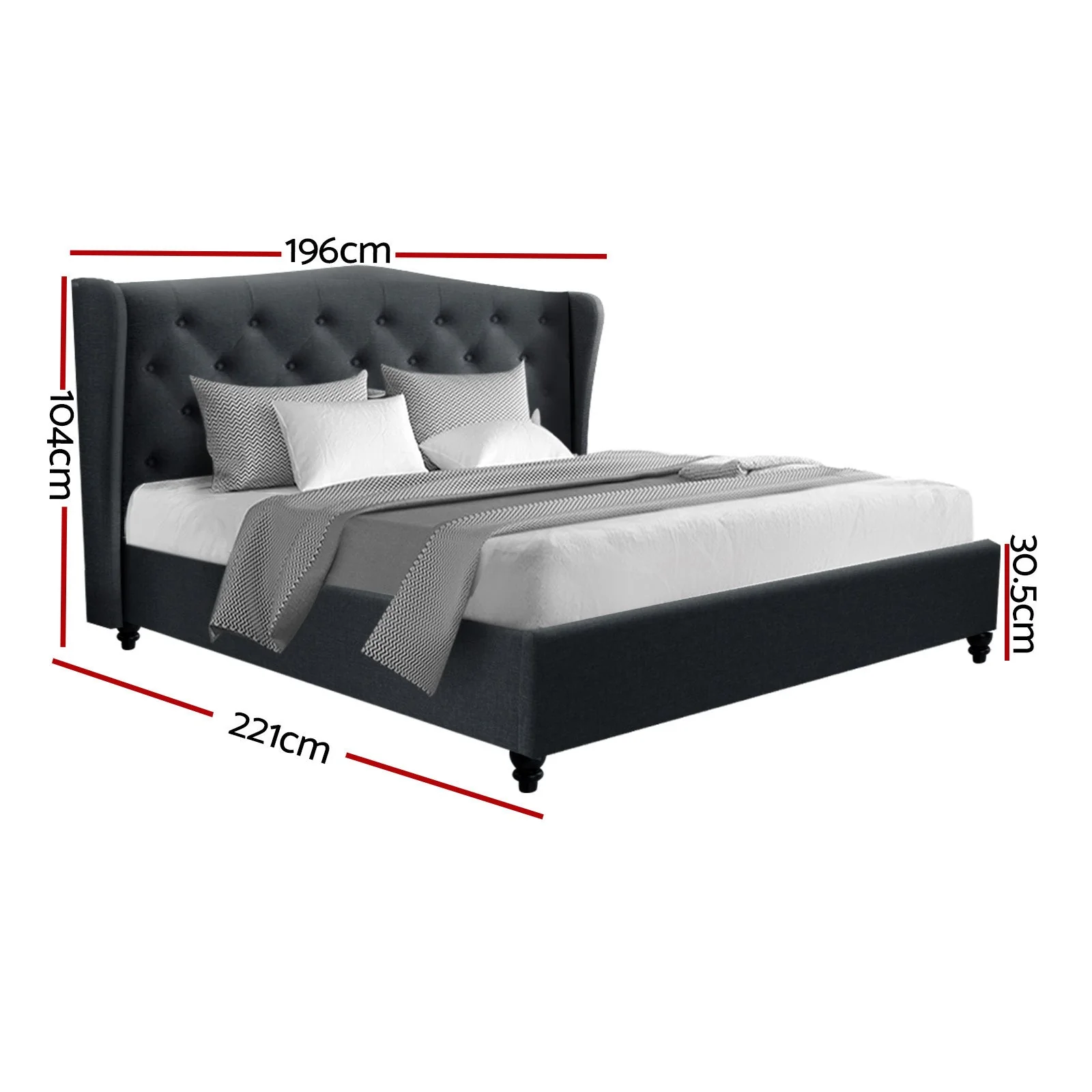 Diamond Bed & Mattress Package - Charcoal King - Nurns