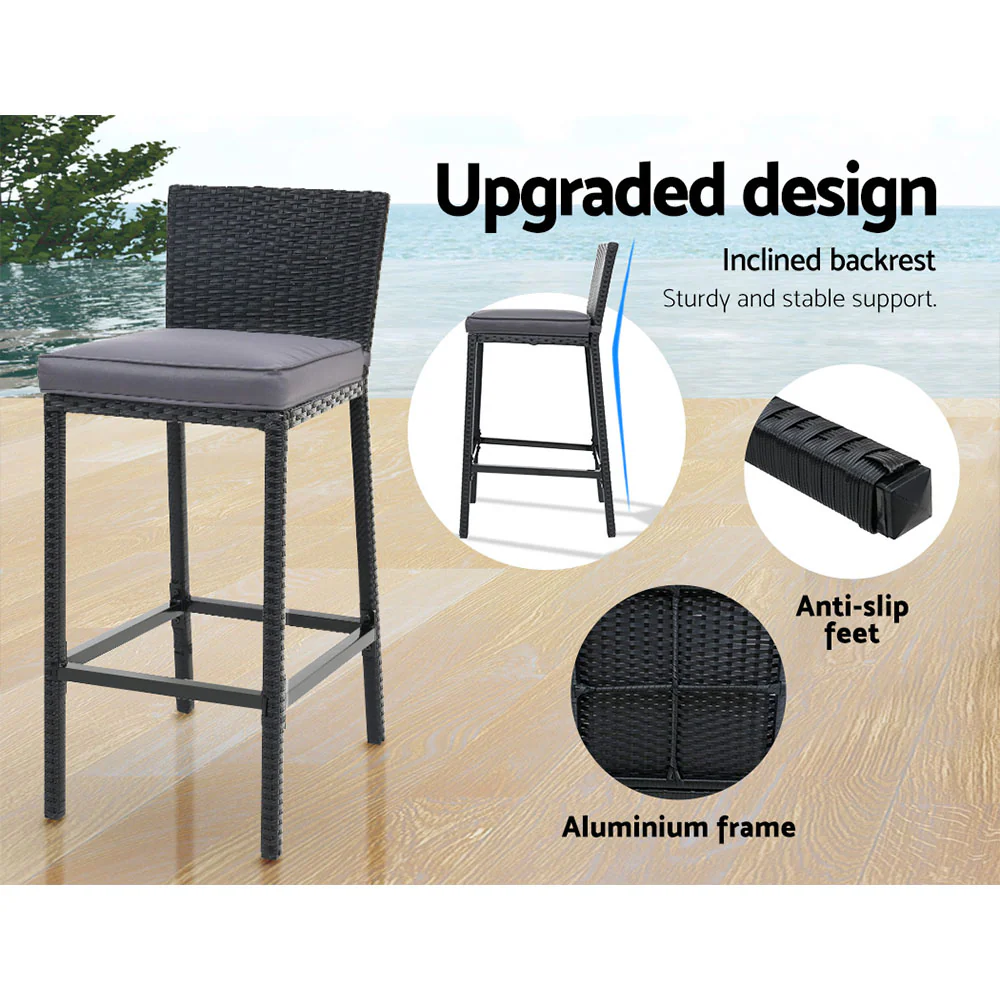 Ronan 4-Seater Stools Rattan Patio Furniture 5-Piece Outdoor Table And Chair Set - Black - Nurns