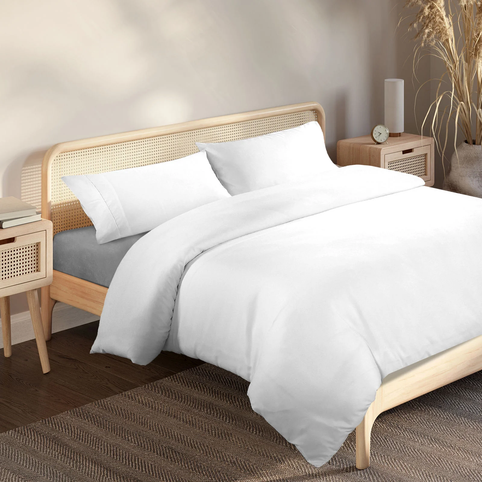 QUEEN Blended Bamboo Quilt Cover Set - White - Nurns