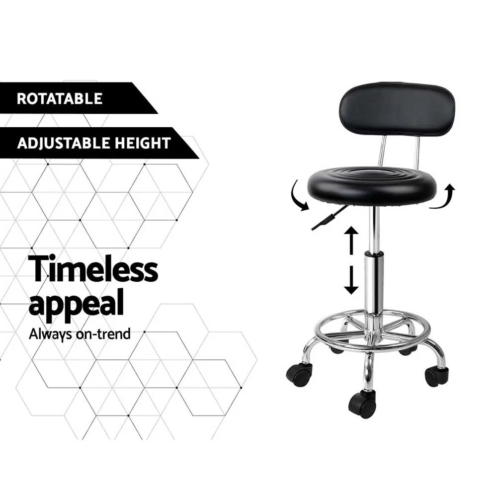 Salon Stool Swivel Chair Backrest Black - Nurns