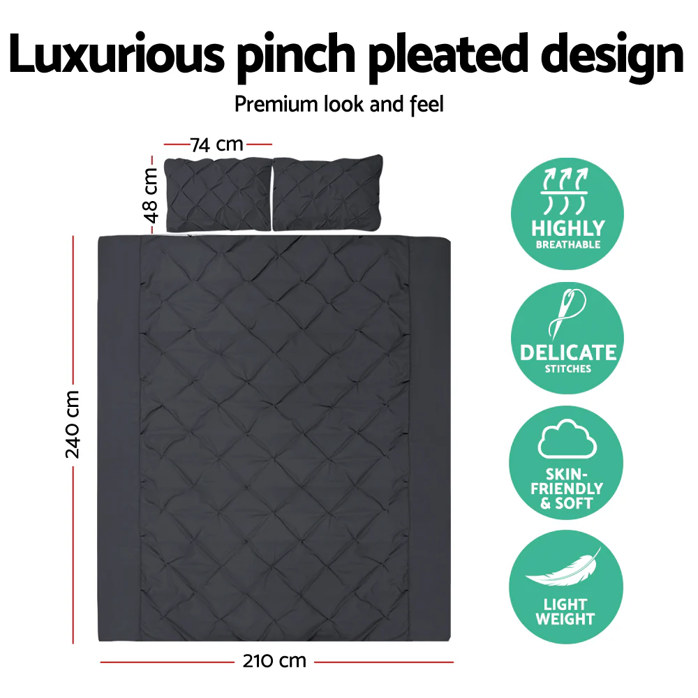 KING Quilt Cover Set Diamond - Pinch Black - Nurns