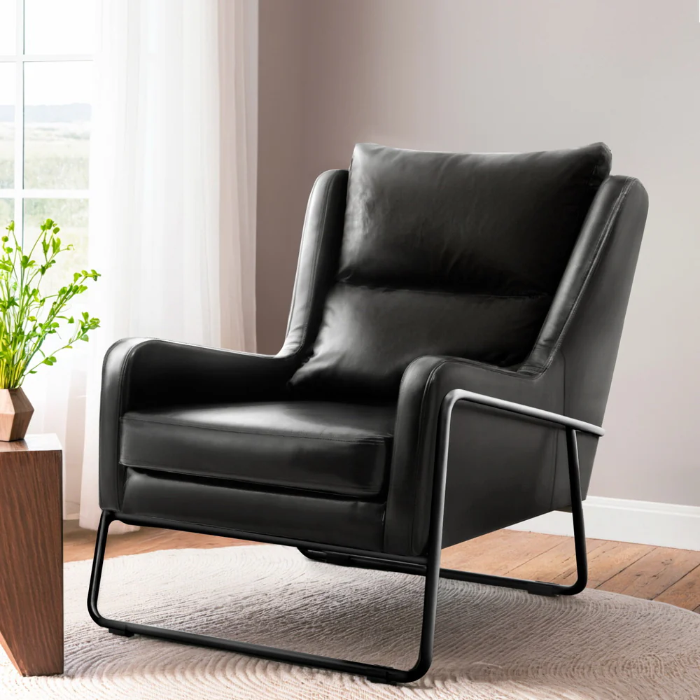 Milly Armchair Accent Chair PU Leather Wingback - Black - Nurns