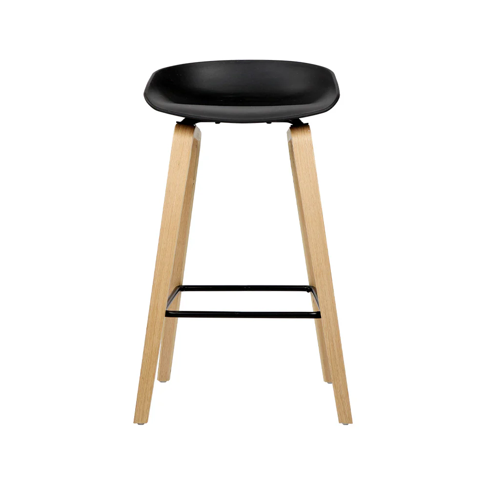 Set of 2 Basel Wooden Square Footrest Bar Stools - Black - Nurns