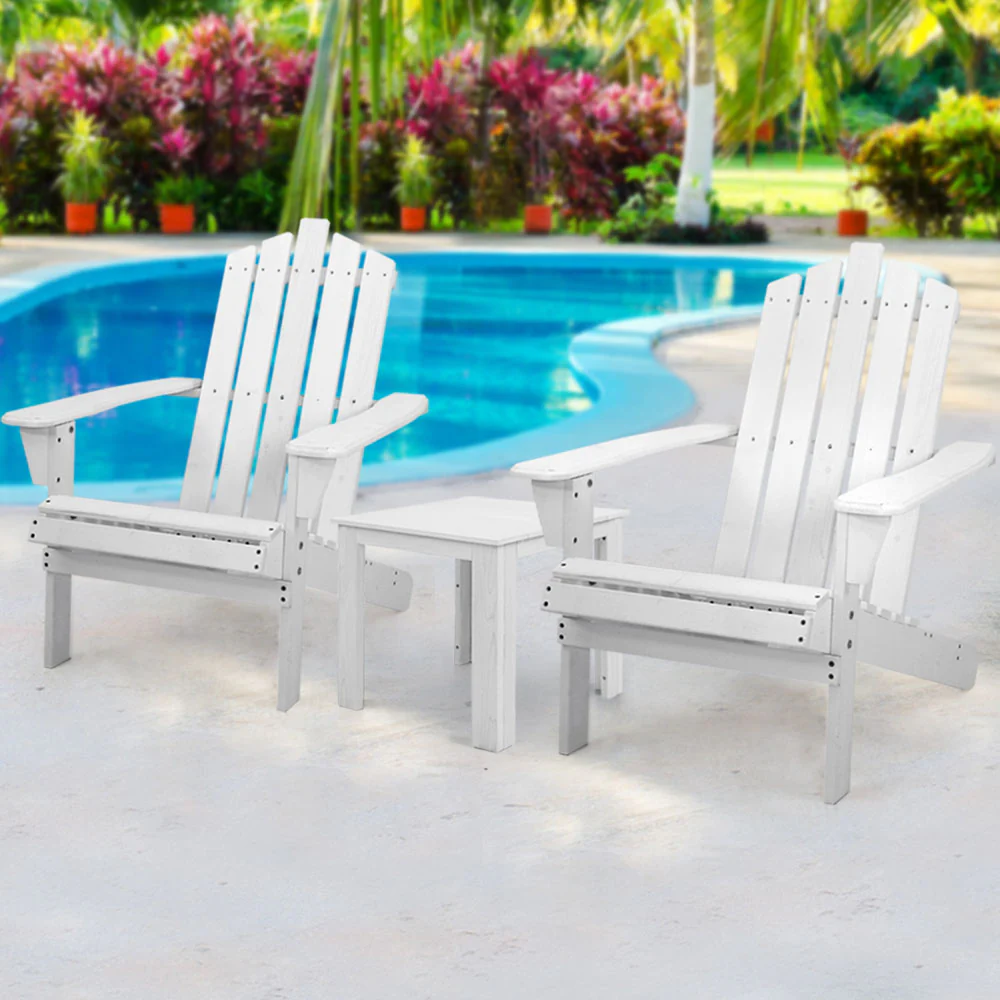 Adirondack Gardeon 3PC Outdoor Table and Chairs Wooden Beach Chair - Nurns