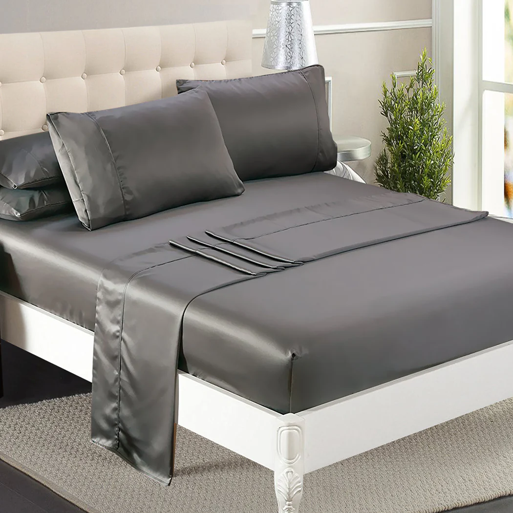 Double Dreamz Silky Satin Sheets Fitted Grey - Nurns