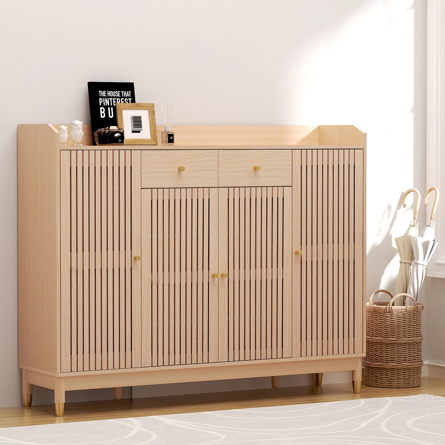 Artiss Shoe Rack Cabinet with Shelves 26 Pairs Pine - Nurns