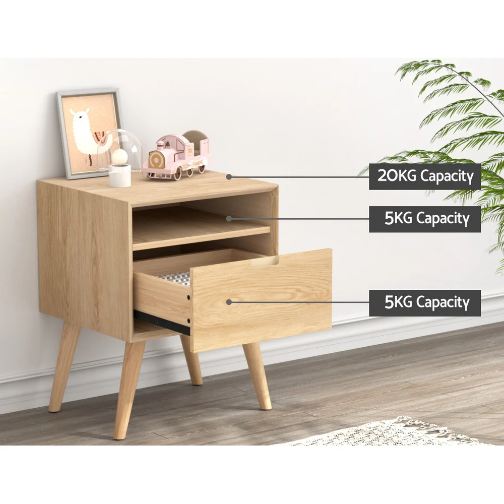 Delta Wooden Bedside Tables Side End Table Shelf Nightstand Bedroom Storage - Wood - Nurns