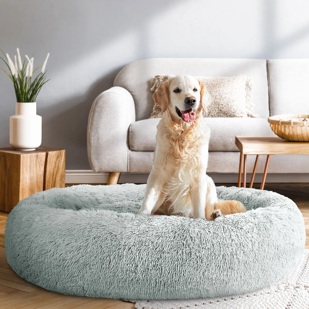 XLarge Dog Beds Pet 110cm Calming Soft Plush - Light Grey - Nurns