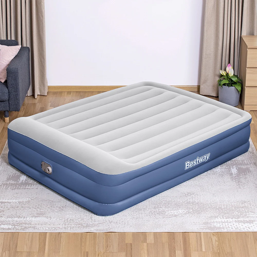 Factory Buys 46cm Air Mattress Inflatable Bed Airbed - Blue Queen - Nurns