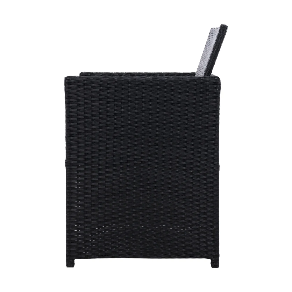 Stella 2-Seater Patio Furniture Chairs Table Wicker Tea Coffee Cafe Bar 3-Piece Outdoor Bistro Set - Black - Nurns