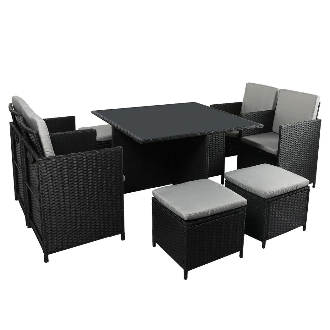 Jack 8-Seater Patio Furniture Dining Garden Lounge 9-Piece Outdoor Table And Chair Set - Black - Nurns