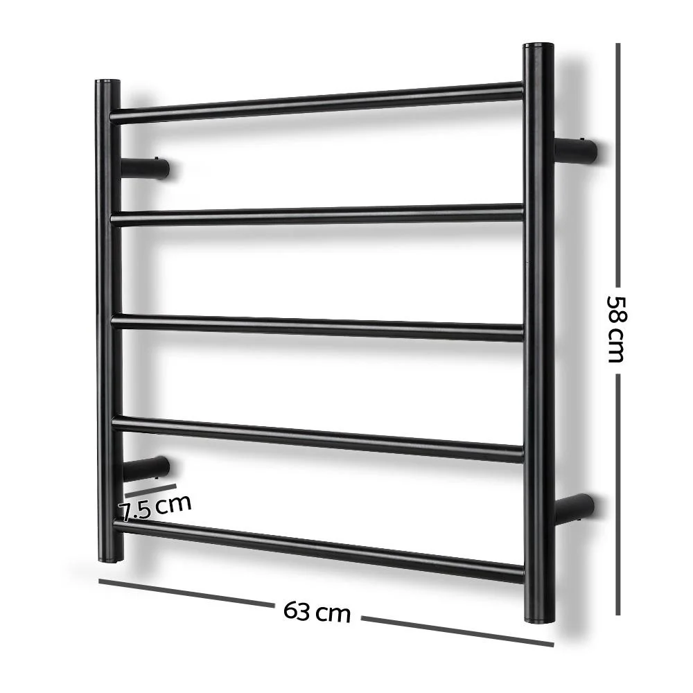 Electric Heated Towel Rail Rack 5 Bars Wall Mounted Clothes Dry Warmer - Nurns