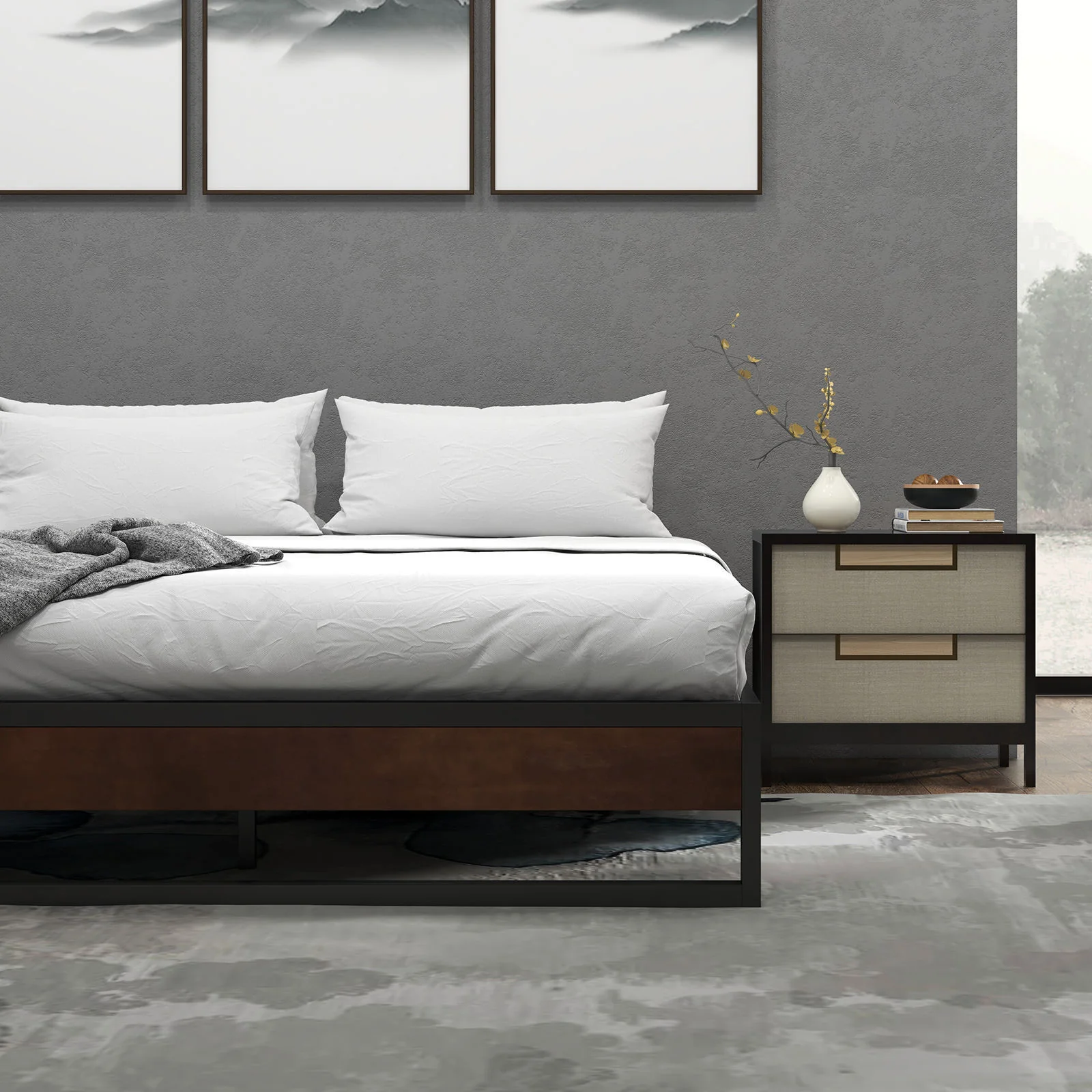 Blake Metal And Wood Bed Base - King - Nurns