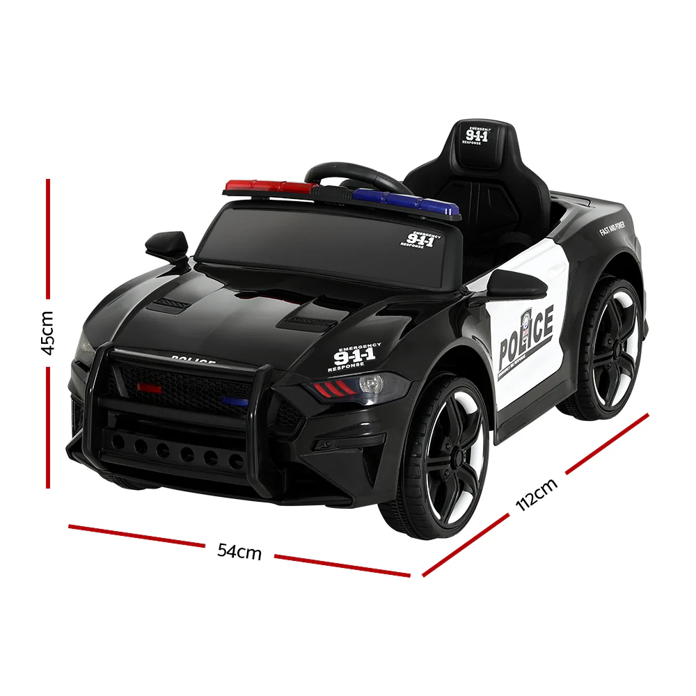 Kids Ride On Car Electric Patrol Police Cars Battery Powered Toys 12V - Black - Nurns