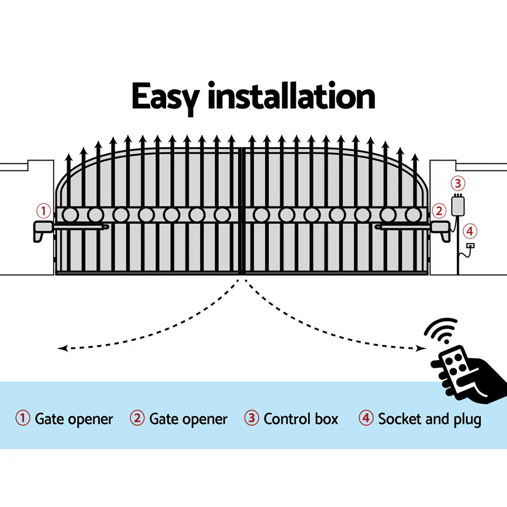 Swing Gate Opener Double Automatic Electric Kit Remote Control 1000kg - Nurns