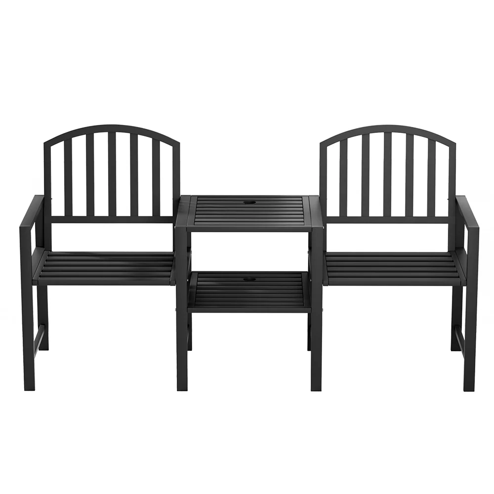 Lincoln Outdoor Garden Bench Steel Table and chair Patio Furniture Loveseat Park - Black - Nurns