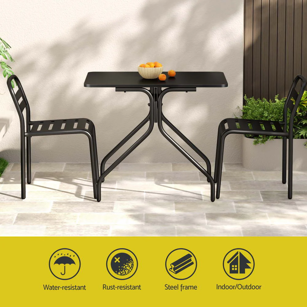 Stussy 2-Seater Outdoor Patio Furniture Steel 3-Piece Bistro Set - Black - Nurns