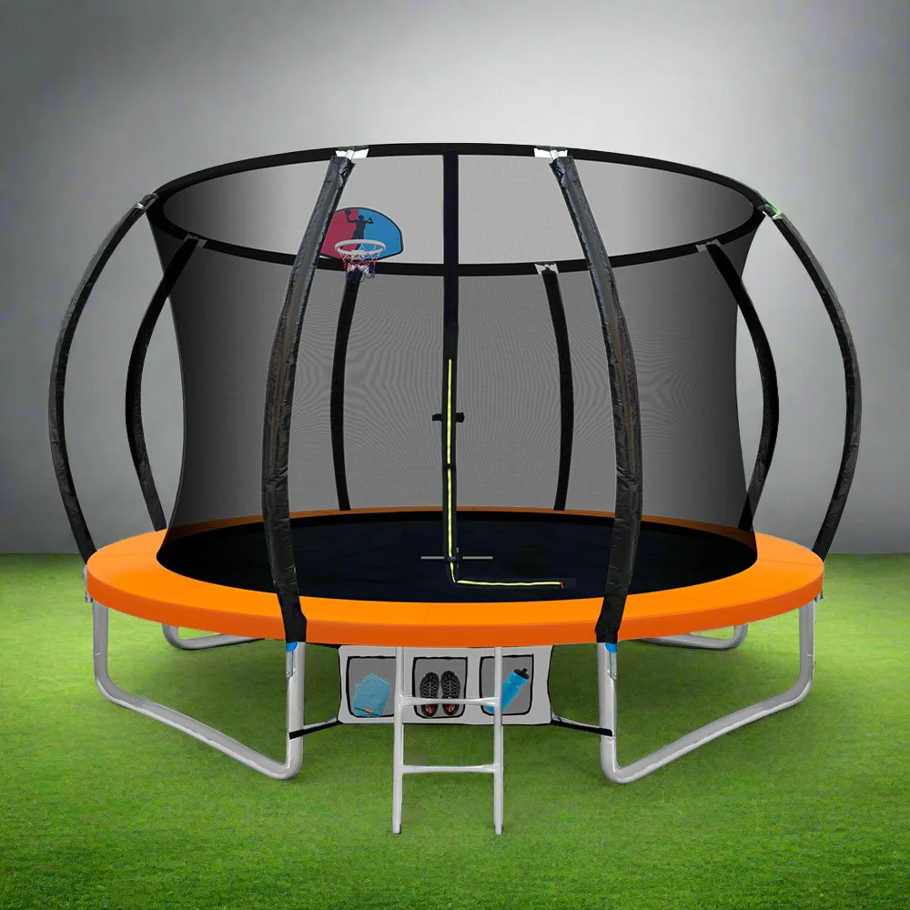 Everfit Trampoline for Kids 10FT with Ladder Enclosure Safety Net Rebounder Orange - Nurns