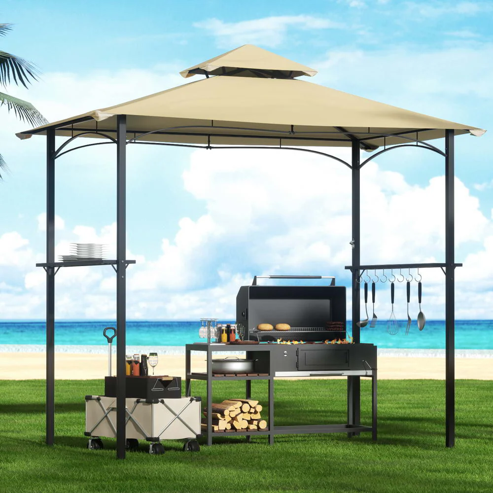Instahut Gazebo Outdoor Patio Marquee BBQ Grill Shelter Garden Shade Hooks Beige - Nurns