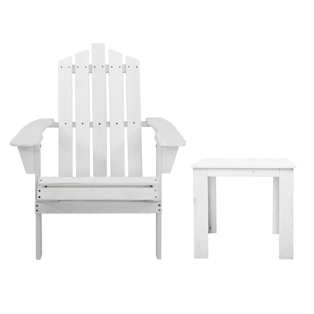 Adirondack Gardeon 3PC Outdoor Table and Chairs Wooden Beach Chair - Nurns