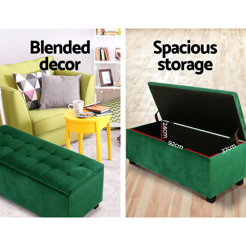 Storage Ottoman Blanket Box 97cm Velvet Green - Nurns