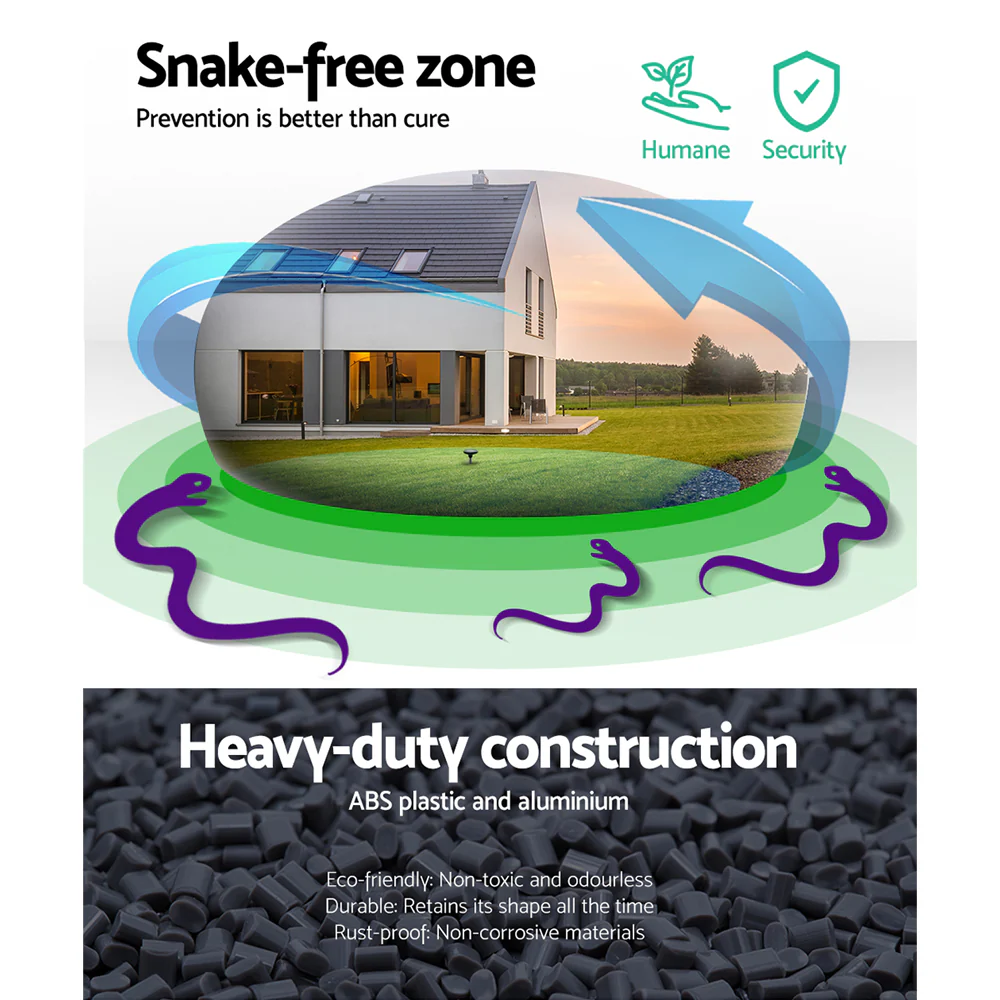 Set of 12 Snake Repeller Solar LED Pulse Plus Ultrasonic Pest Rodent Repellent - Nurns