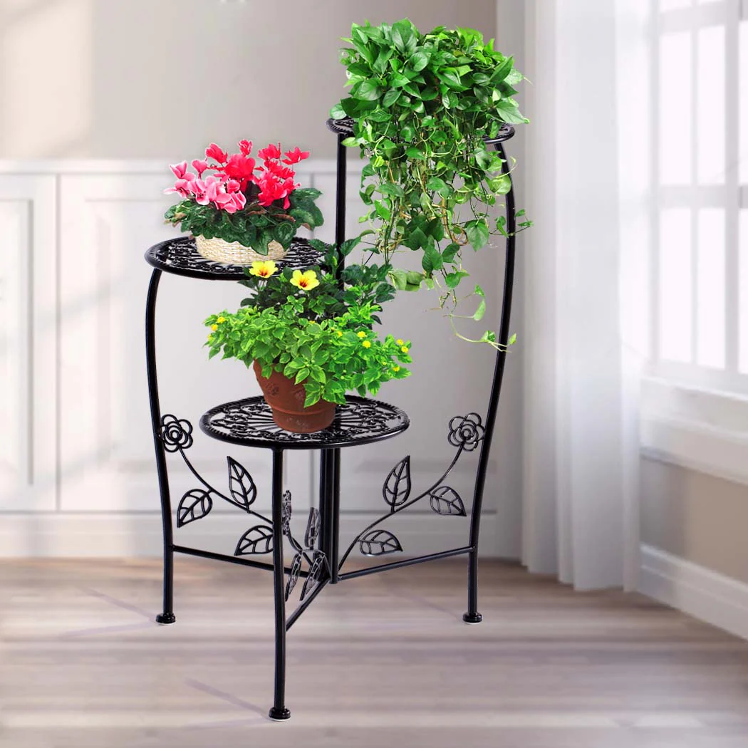 Plant Stand Outdoor Indoor Flower Pots Garden Metal Corner Shelf Wrought Iron - Nurns