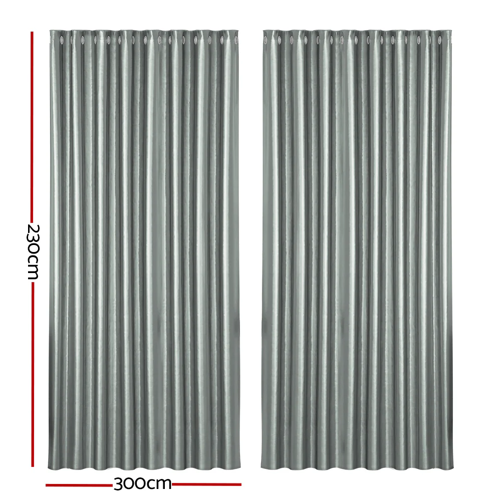 Set of 2 Blockout Curtains Blackout Window Curtain Eyelet 300x230cm Grey Shine - Nurns