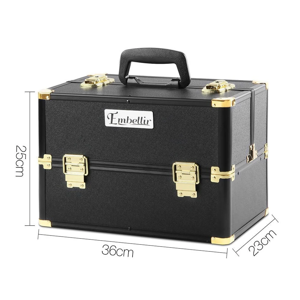 Portable Cosmetic Beauty Makeup Case - Black & Gold - Nurns
